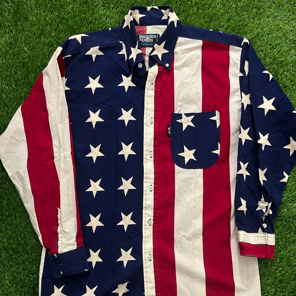 Brooks & Dunn Stars and Stripes American Flag Button Down Size Medium - Picture 1 of 3